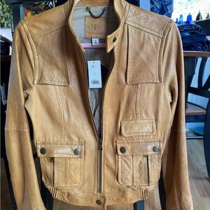 Banana Republic Camel/Tan Leather Moto Jacket S petite